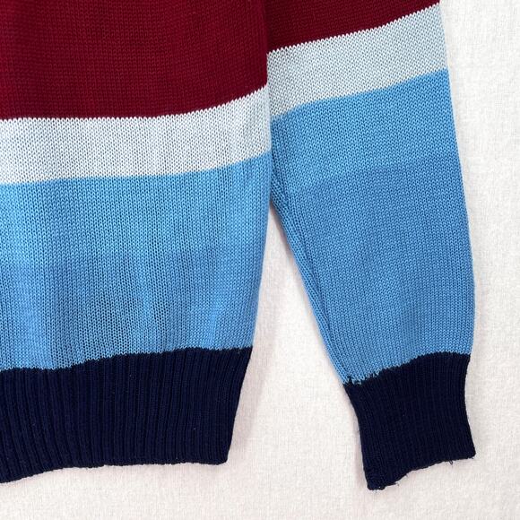 VINTAGE 70s Rainbow Sweater Mens Long Sleeve Polo California Dreamin COLLEGE MAN - Picture 12 of 16